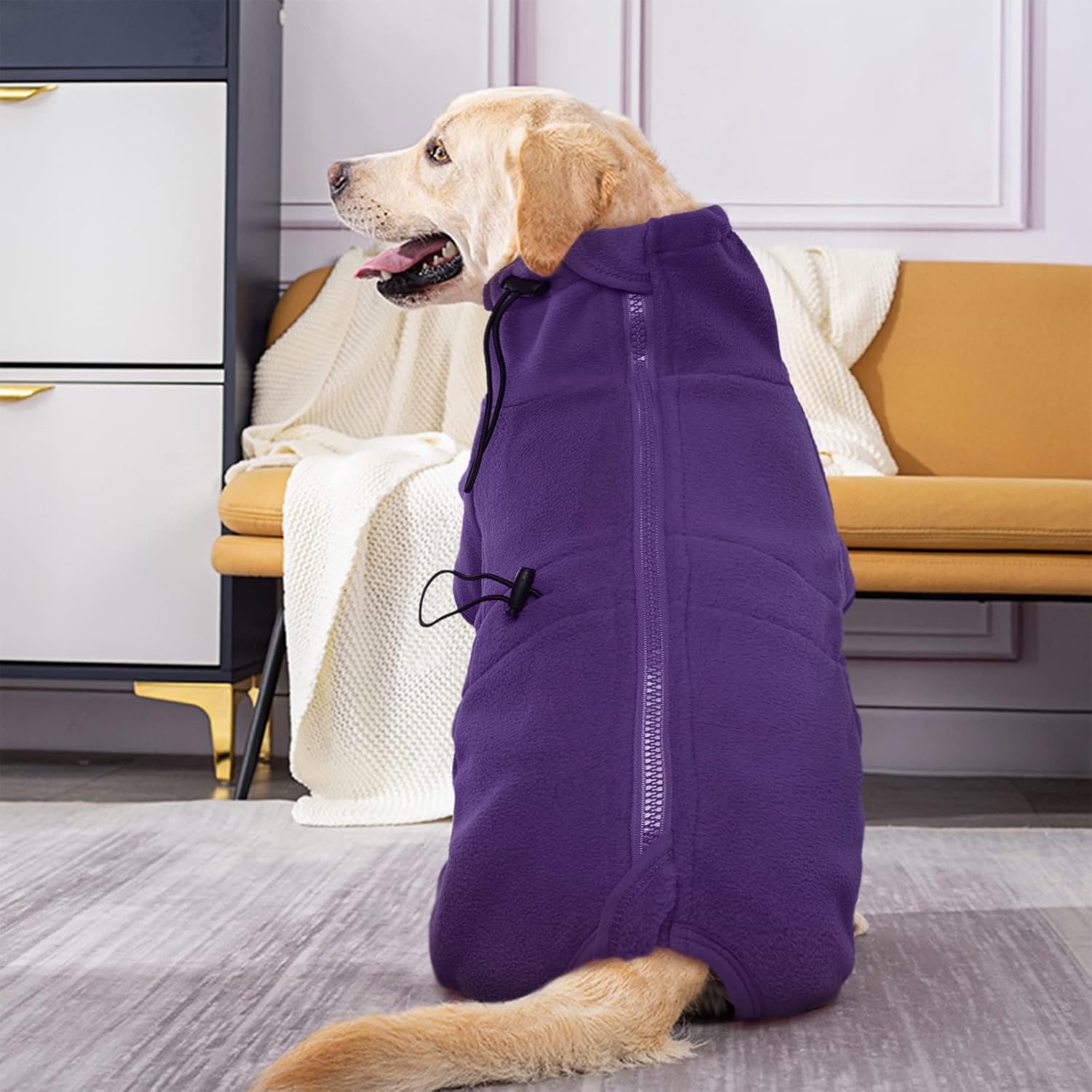 ROZKITCH Dog Winter Coat Soft Fleece Pullover Pajamas, Pet Windproof Warm Cold Weather Jacket Vest Cozy Jumpsuit Apparel Outfit Clothes for Small Medium Large Dog Walking Sleep Purple 3XL