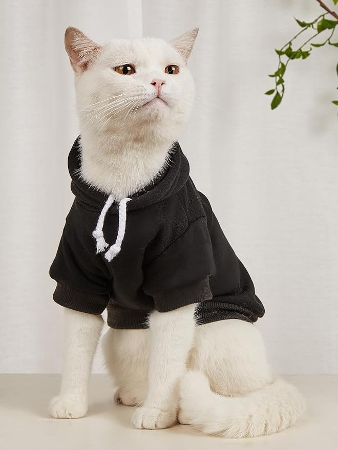 QWINEE Basic Dog Hoodie Sweatshirt Puppy Sweater Warm Cat Costumes Pet Clothes for Chihuahua Puppy Kitten Small Medium Dogs Black and Pink Small