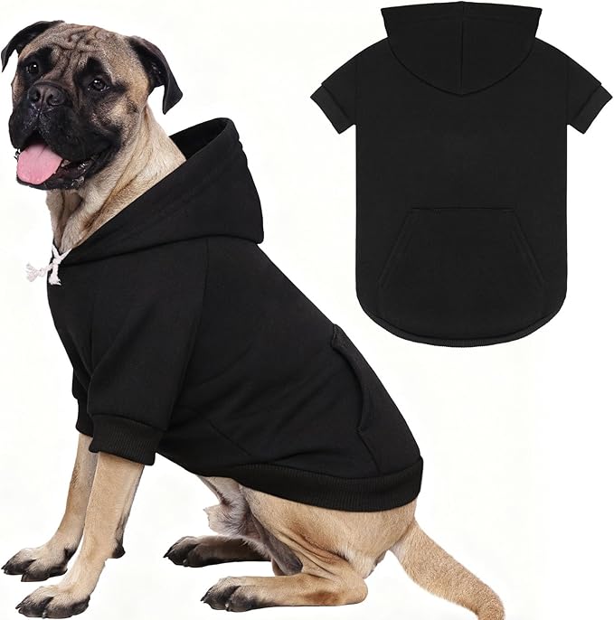 5XL Dog Sweaters for Large Dogs,Extra-Large Dog Hoodie,Cozy Fleece Interior Sweatshirt with Hood & Pocket,Leash Hole,Pet Clothes Sweater Hoodie for Large Dogs,Black&5XL