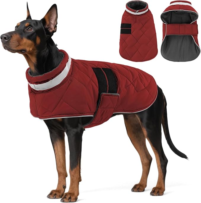 Dog Winter Coat Warm Padded Puppy Jacket Windproof Water Resistant Clothes for Small Medium Large Pets Christmas Sweater Outfit Vest(Red, 3XL)