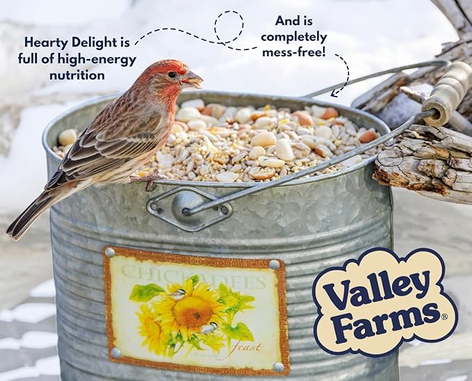 Valley Hearty Delight Wild Bird Food for Outside Feeders No-Mess Bird Seed w Sunflower Hearts & Peanuts no Filler Bird Seed Perfect for Patios 15 LBS