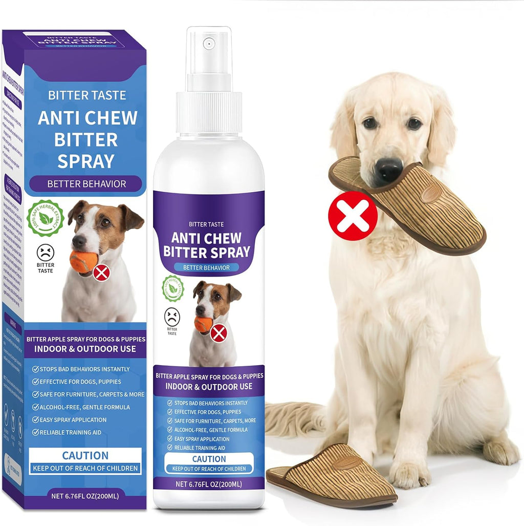 No Chew Spray for Dogs, 200ML Bitter Apple Spray for Dogs to Stop Chewing and Prevents Wound Licking, Protects Furniture, Shoes, Bandages, Alcohol-Free & Non-Toxic, Safe for Indoor & Outdoor Training