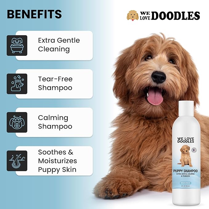 Puppy Shampoo & Conditioner | Made in USA | Tear Free | Best Shampoo for Puppies | Sensitive & Itchy Skin Wash | Oatmeal Bathing | Tearless, Ocean Breeze, 8oz [We Love Doodles]