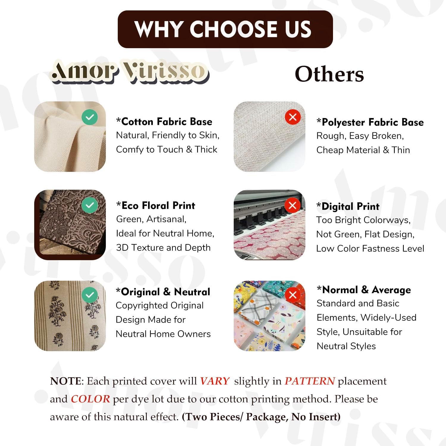 Amor Virisso Floral Throw Pillow Covers 18x18 Set of 2 Block Print Pillow Covers Neutral Floral Striped Farmhouse Decorative Pillow Covers for Sofa Couch Bed, Brown