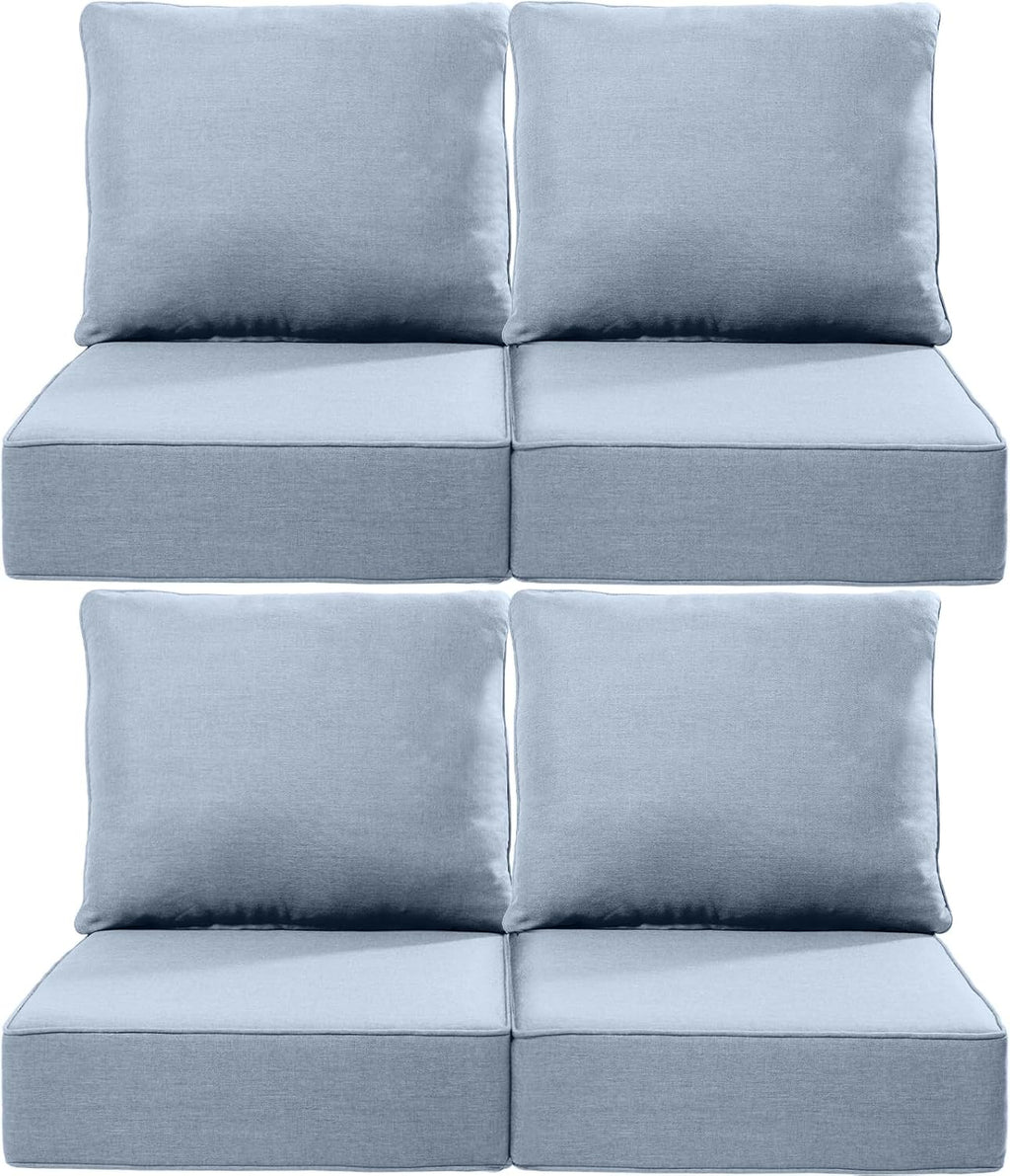 Luxury 22x24/22x25 6-Inch Outdoor Chair Cushions Set of 4 - Heavy Duty Water-Resistant Comfortable Cushion for Patio Furniture Dining Gliding Rocker Loveseat L-Shape Sofa - Baby Blue