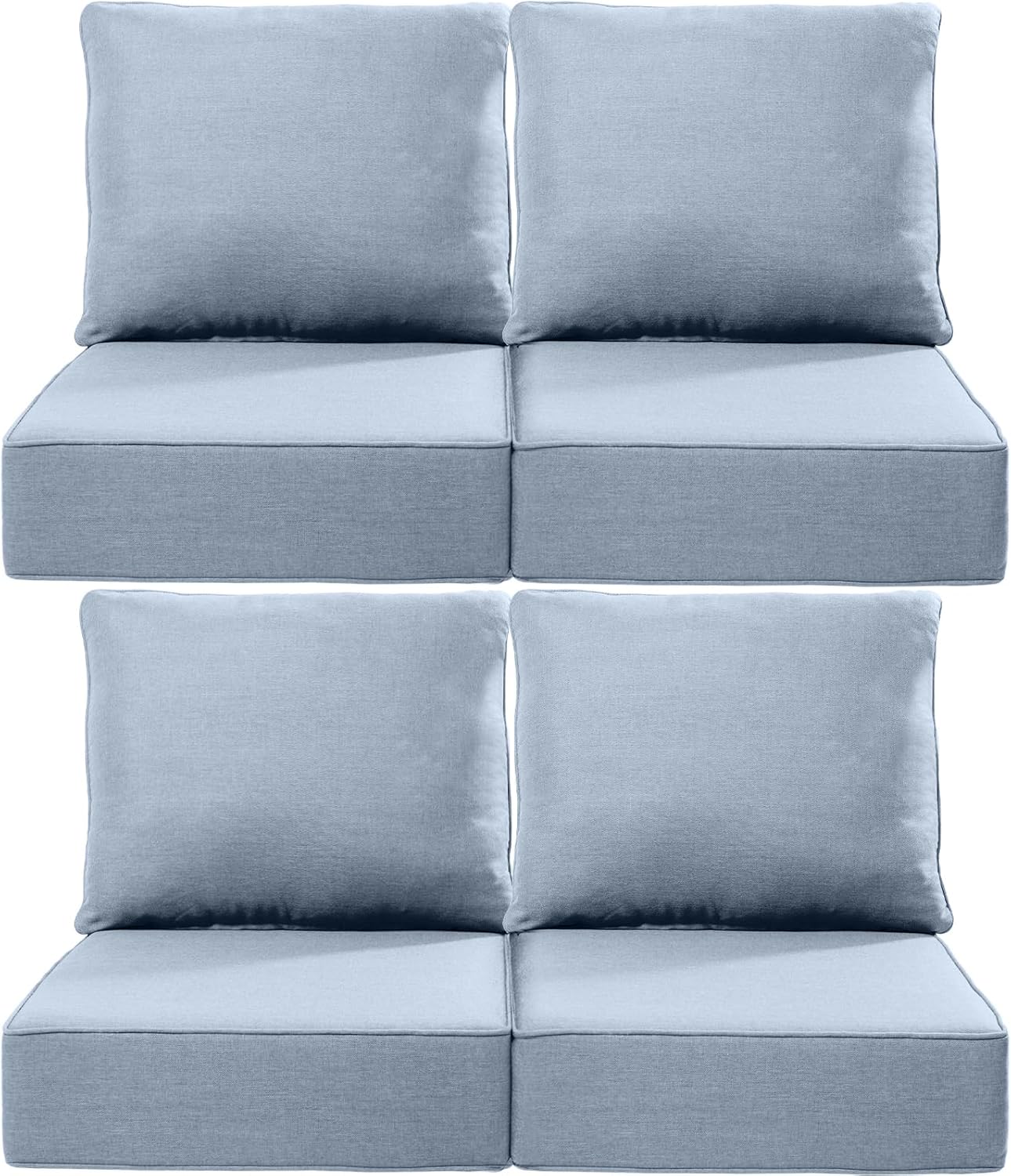 Luxury 22x24/22x25 6-Inch Outdoor Chair Cushions Set of 4 - Heavy Duty Water-Resistant Comfortable Cushion for Patio Furniture Dining Gliding Rocker Loveseat L-Shape Sofa - Baby Blue