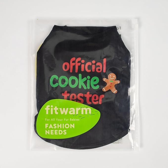 Fitwarm Official Cookie Tester Funny Dog Shirt, Christmas Dog Clothes for Small Dogs Boy Girl, Holiday Doggy Tshirt, Pet Outfit, Gingerbread, Black, Red, Green, Large