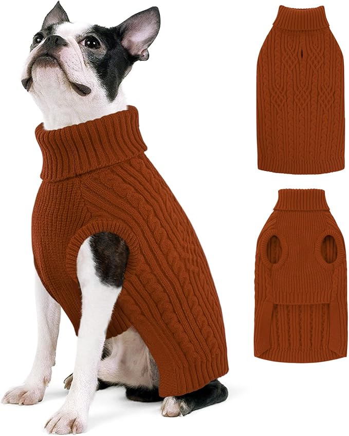 AOFITEE Dog Sweater, Medium Dog Sweater Girl Boy, Soft Turtleneck Pet Pullover for Winter Fall, Red Dogs Sweaters Dog Knitwear for Jack Russell, Mini Dachshund, Boston Terrier, Schnauzer, Brickred M