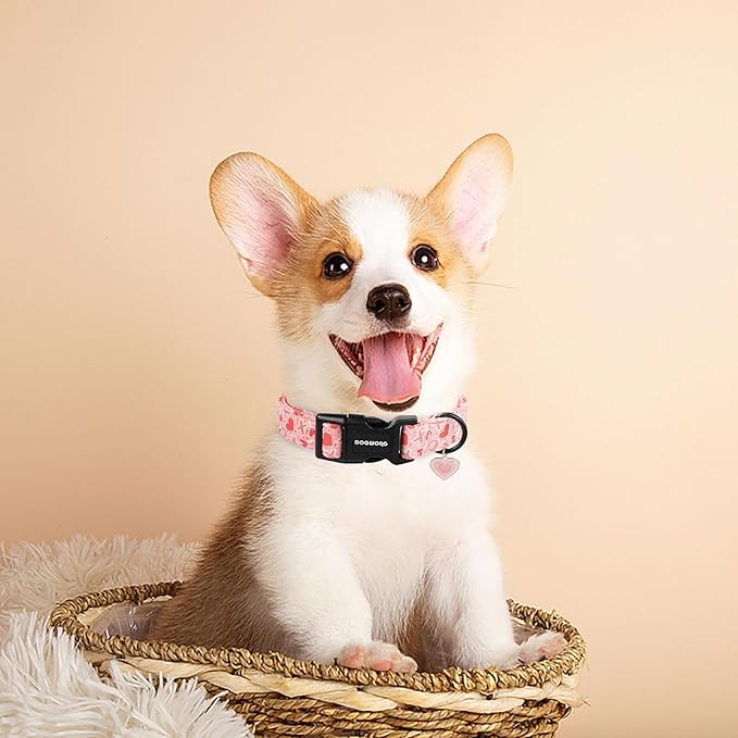 DOGWONG Valentine's Day Dog Collar, Cute Heart Dog Collars, Adjustable Valentine Pink Candy Heart Pet Collars Design Dog Collar with Quick Release Buckle for Puppy Girl Boy Female Dogs