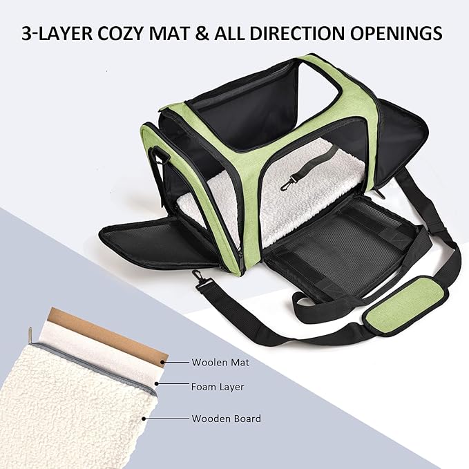 Large Cat Carriers Dog Carrier Pet Carrier for Large Cats Dogs Puppies up to 25Lbs, Big Dog Carrier Soft Sided, Collapsible Travel Puppy Carrier - Large - Green