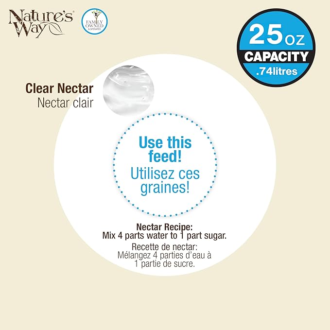 Nature's Way Hanging Glass Hummingbird Feeder for Outdoor Decor, 25 Ounce Capacity Nectar Feeder, 5 Easy to Clean Flexible Ports, Red