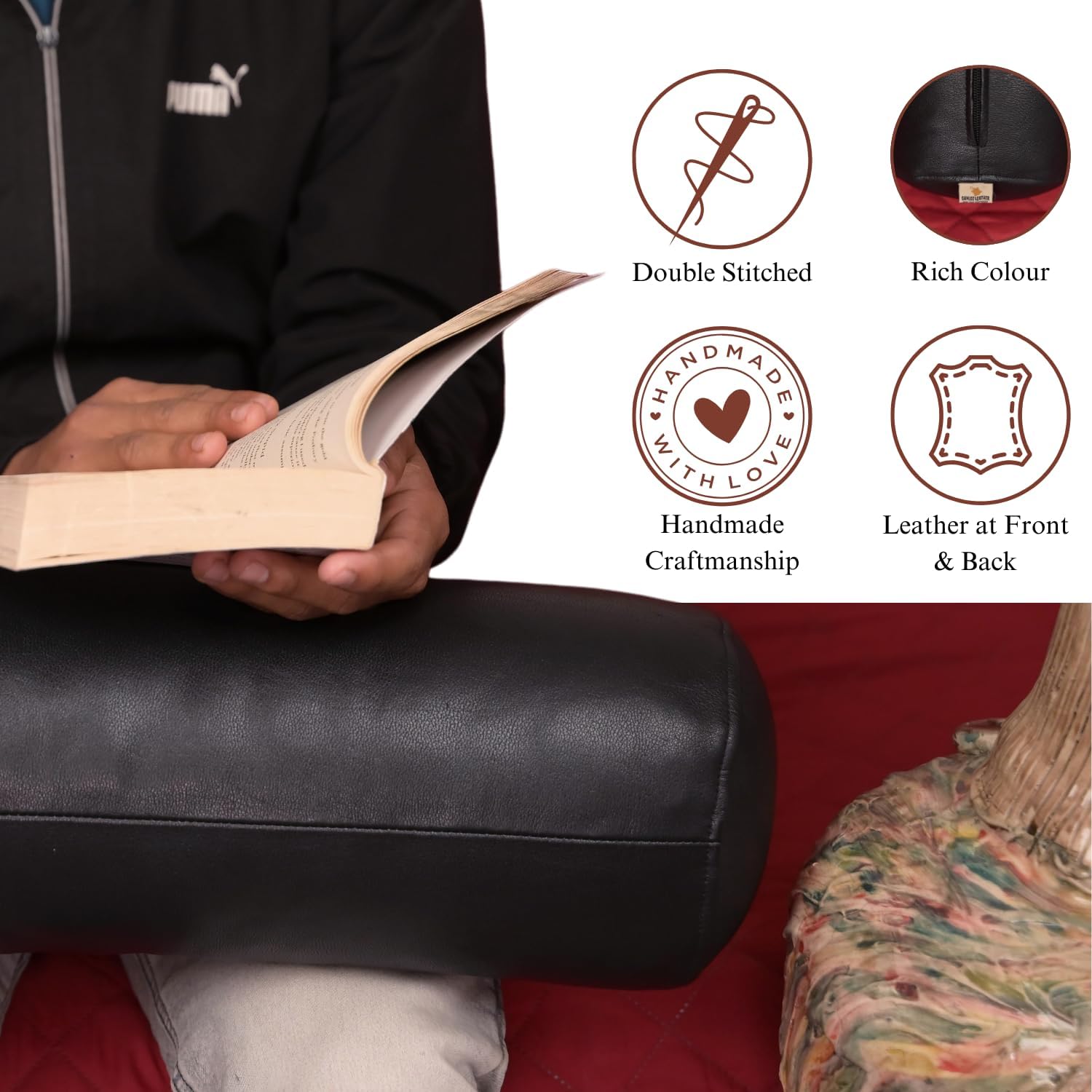 Neck Roll Pillow Cushion Cover, 20x5 Inch Full Moon Round Bolster Pillow Case, Cylinder Soft Lambskin Leather Pillowcase for Head, Spine & Neck Support During Sleep - Black Pack of 1