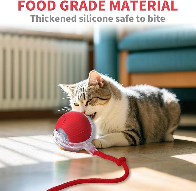 Interactive Rolling Cat Toys Balls, Automatic Cat Toy for Indoor Cats Interactive Balls Pet Moving Ball Interactive, Kitten Toys Moving Cat Toy Automatic Rolling for Dogs USB Rechargeable(Red)