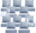 6" Thicker Outdoor Chair Cushion 10 Sets - 24" *24" *6" Waterproof Patio Furniture Cushions with Removable Cover, 28D High Density Sponge Filling Thicken Outdoor Patio Cushions - Baby Blue