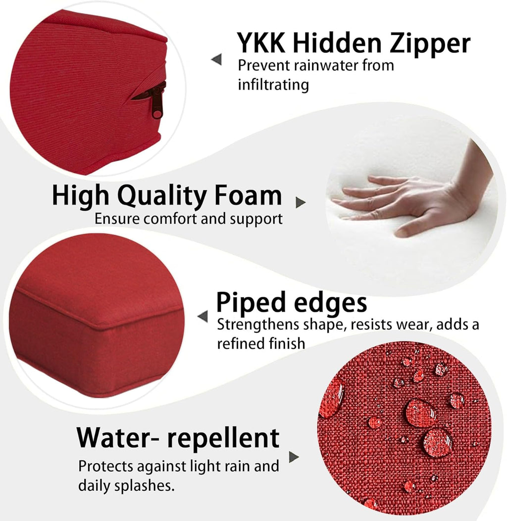 22x24 inch Outdoor/Indoor Deep Seat Patio Cushions Set of 2 Deep Seat Bottom Resilient Foam Filling Water Repellent Stain-Resistant UV Resistant Weather Resistant Chili
