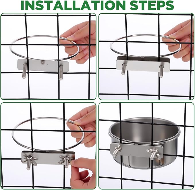 4pcs Medium Stainless Steel Bird Bowls,Bird Water Bowl with Clamp Holder,Parrot Food Bowl Parrot Cage Coop Feeders for Cockatiel Parakeet Macaw Finches Lovebirds Small Animals