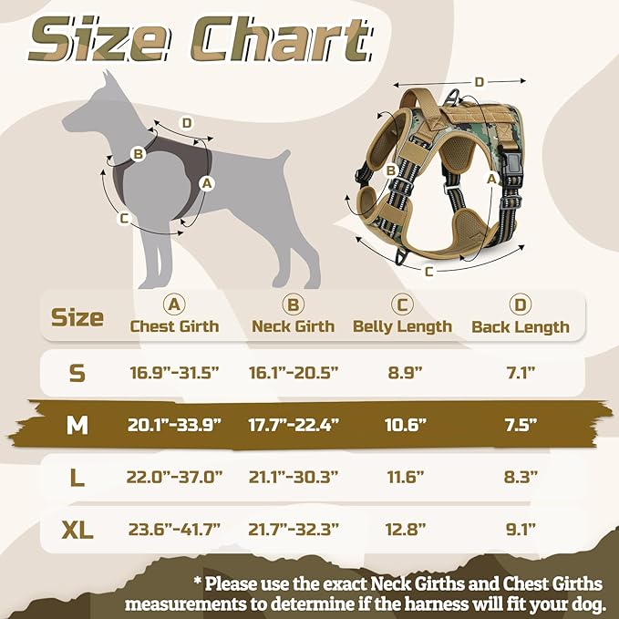 rabbitgoo Tactical Dog Harness Medium Sized Dog, No Pull Military Service Vest with Handle & Molle, Easy Control for Training Walking, Adjustable Reflective Straps, Brown camo, M