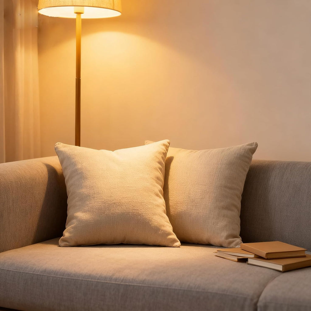 Throw Couch Pillow with Insert 18x18 Inches Set of 2 Square, Cute Modern Home Fall Decor for Living Room Sofa Bed Cushion Accent Case, Anthropologie Style Home Decor (Oatmeal #P2-01)