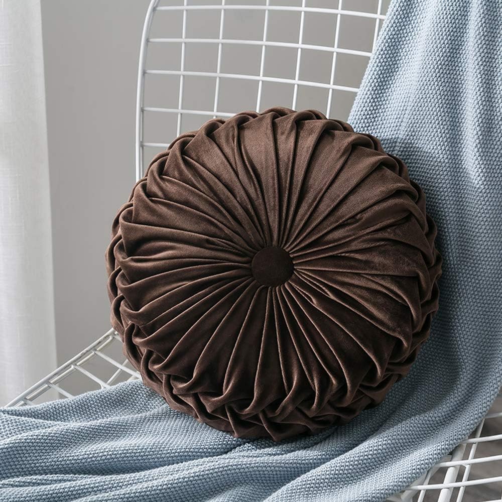 MOCOFO 14" Velvet Pleated Round Pumpkin Throw Pillow Couch Cushion Floor Pillow for Sofa Chair Bed Car Home Decorative