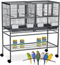 Combo Breeding Stacker Center Divided Breeder Bird Flight Double Rolling Cage with Side Breeding Nest Door (Black Vein, Single Stack)