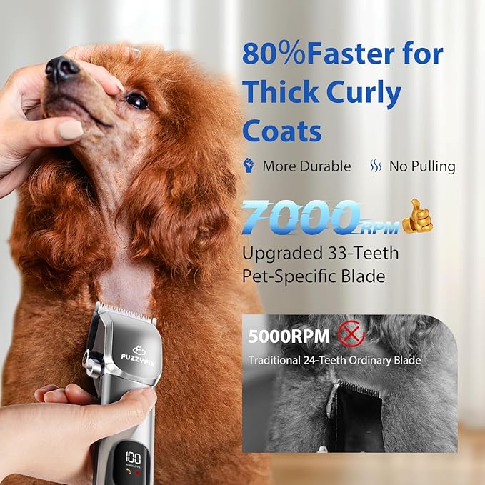 Dog Grooming Kit, Dog Clippers for Grooming for Thick Curly Coats, Professional Pet Hair Shaver Paw Trimmer Cordless Rechargeable Low Noise for Dogs Cats Animals Face Ear