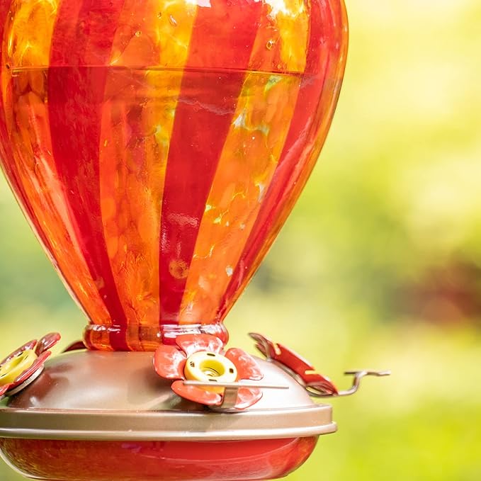 Hummingbird Feeder, 34OZ Hand Blown Glass Hummingbird Feeders for Outdoors Hanging, 4 Feeding Perch with Ant Moat Hook, Garden Yard Decor Gifts for Women Mom (Hot Air Balloon)