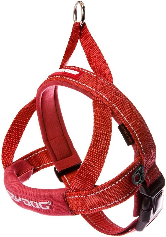 EzyDog Quick Fit Dog Harness – No Pull Harness for Training, Everyday Walking, and Easy Control - Adjustable Fit, Reflective, and Padded (XX-Small, Red)
