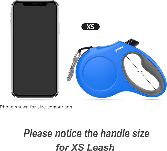 Fida Retractable Dog Leash with Dispenser and Poop Bags, 10 ft Pet Walking Leash for X-Small Dog or Cat up to 18 lbs, Anti-Slip Handle, Tangle Free, Reflective Nylon Tape (XS, Blue)