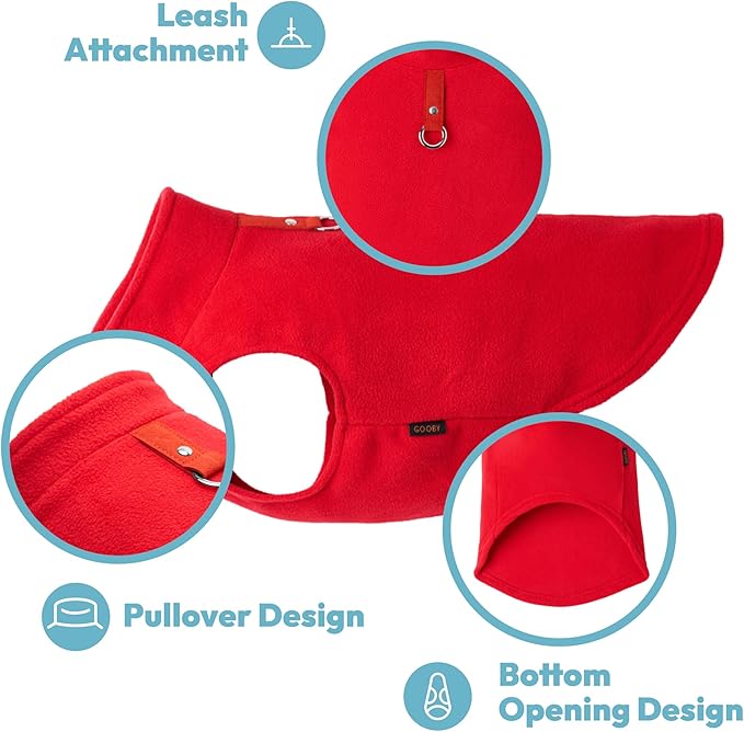 Gooby - Fleece Vest, Small Dog Pullover Fleece Jacket with Leash Ring, Red, Large