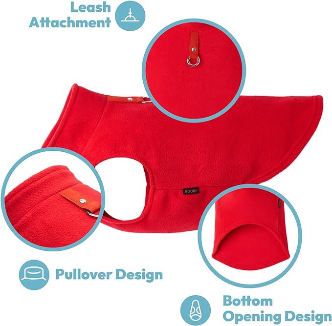 Gooby Fleece Vest Dog Sweater - Red, Small - Warm Pullover Fleece Dog Jacket with O-Ring Leash for Small to Medium Dogs