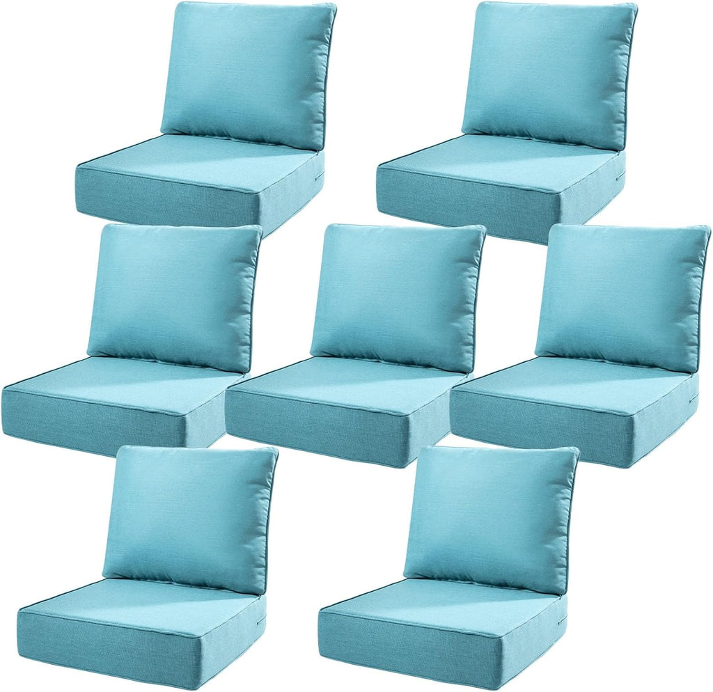 6" Thick Outdoor Cushions 22x24x6, 7-Set Deep Seat Patio Cushions with Removable Cover, Waterproof & Fade Resistant Replacement for Wicker Chair, Loveseat, Sofa - Teal