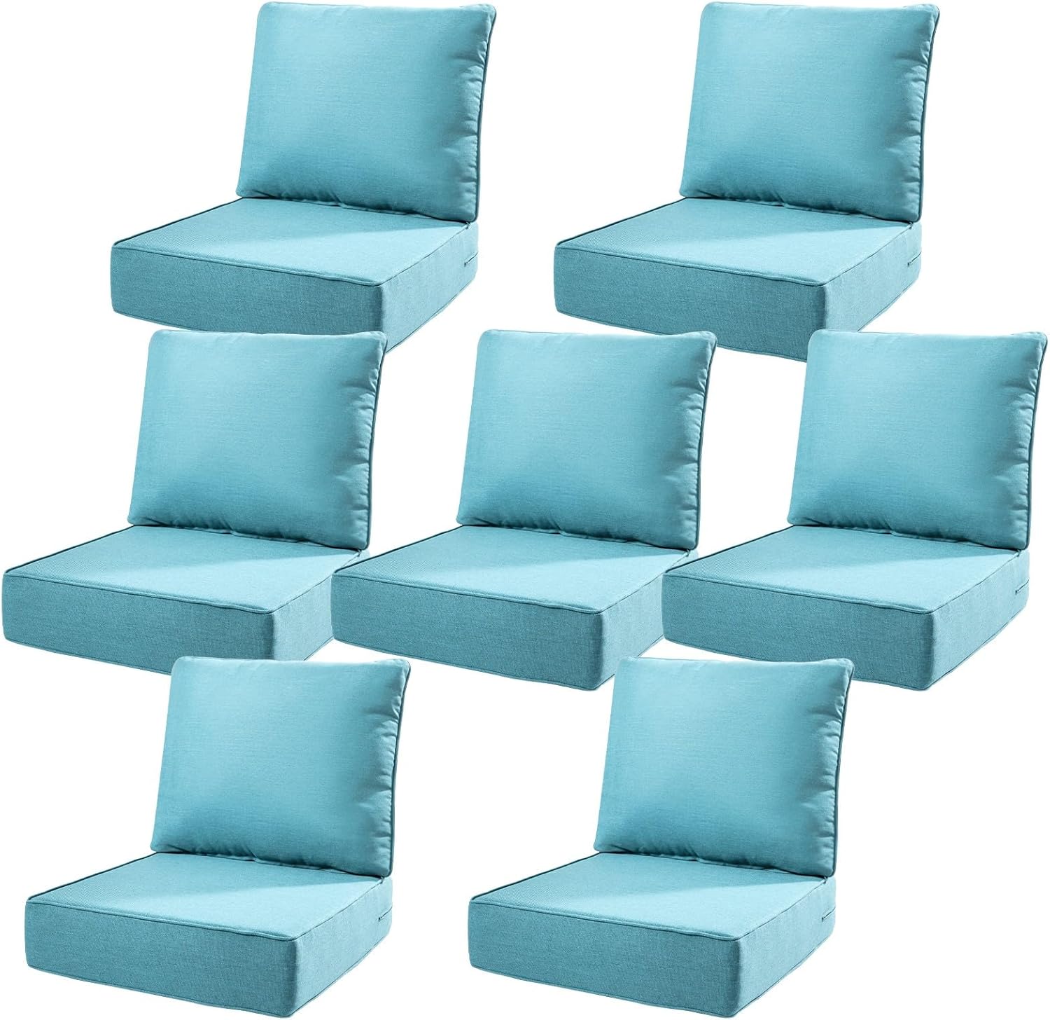 6" Thick Outdoor Cushions 22x24x6, 7-Set Deep Seat Patio Cushions with Removable Cover, Waterproof & Fade Resistant Replacement for Wicker Chair, Loveseat, Sofa - Teal