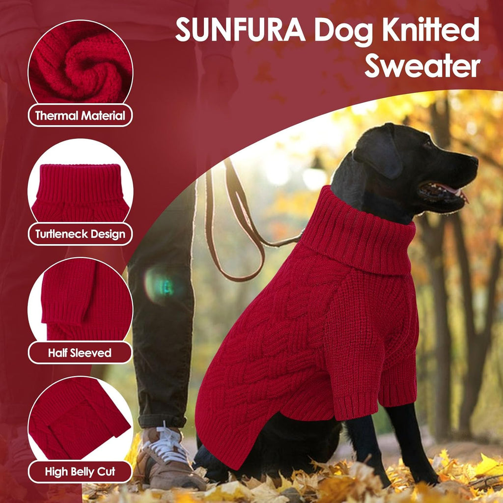SUNFURA Dog Sweater Large Size Dogs, XL Dog Sweaters for Winter, Extra Large Breeds Girl Boy Pullover, Pet Knitted Knitwear Fall Sweatshirt for Pitbull, Labrador Retriever, Red X-Large