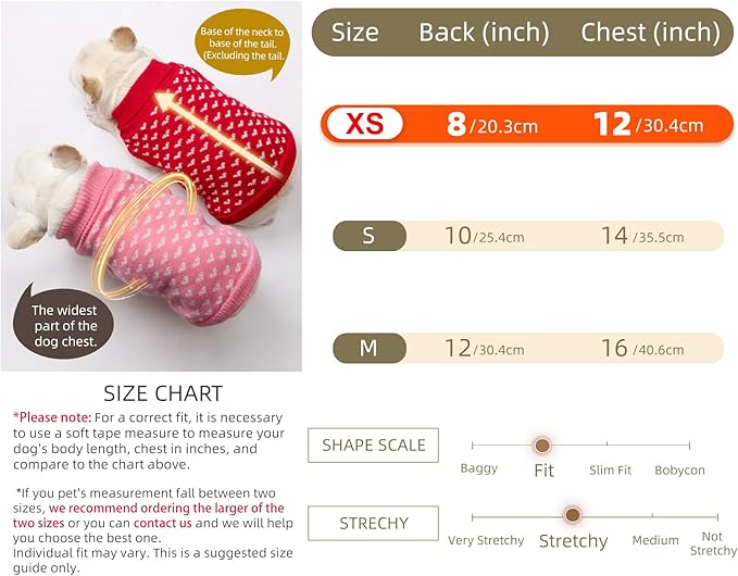 2 Pack Dog Sweater Winter Warm Clothes - Heart Soft Puppy Small Thickening Turtleneck Sweatshirt for Chihuahua, Bulldog, Dachshund, Pug, Yorkie (XS, Pink, Red)