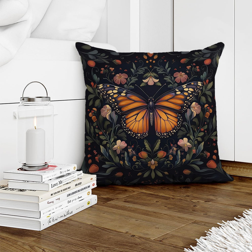 William Morris Abstract Vintage Floral Velvet Butterfly Design Throw Pillow Covers Home Decor, Retro Art Deco Pillowcase Cushion Cover for Bed Sofa Living Room, Square 18x18inch (Black-Butterfly)