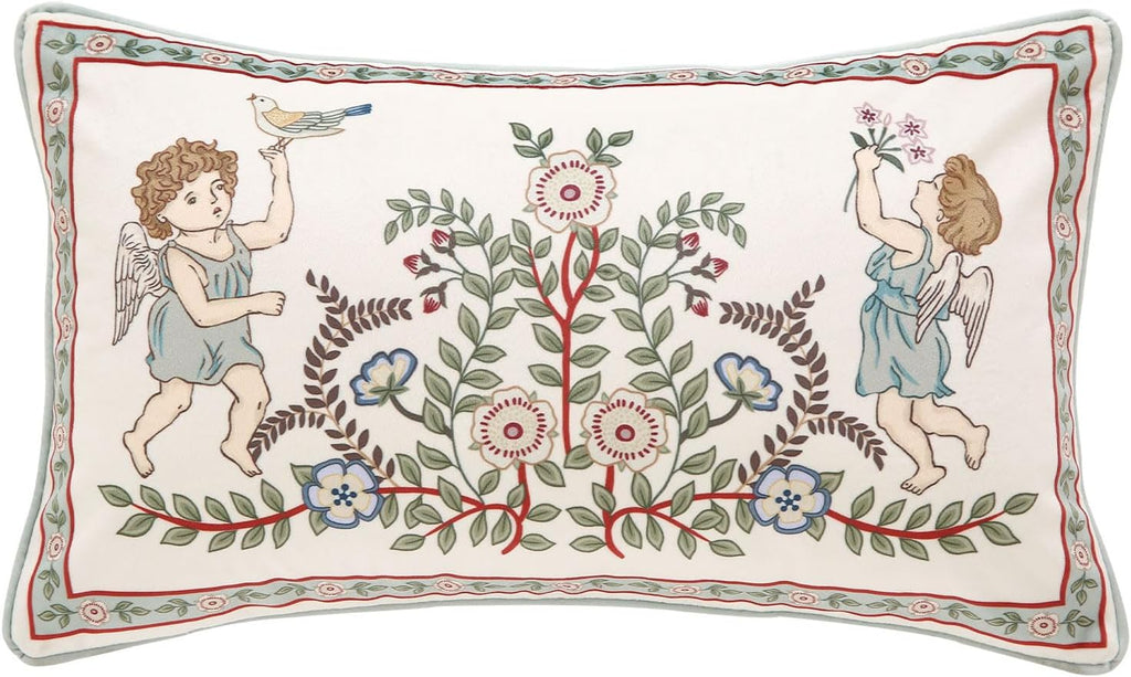 Throw Pillow Covers,Green Cozy Velvet Farmhouse with Angles and Floral Pattern Pillowcases,Decoration Lumbar Pillows Cushion Covers for Couch Sofa Bed Car Chair,12"x20"