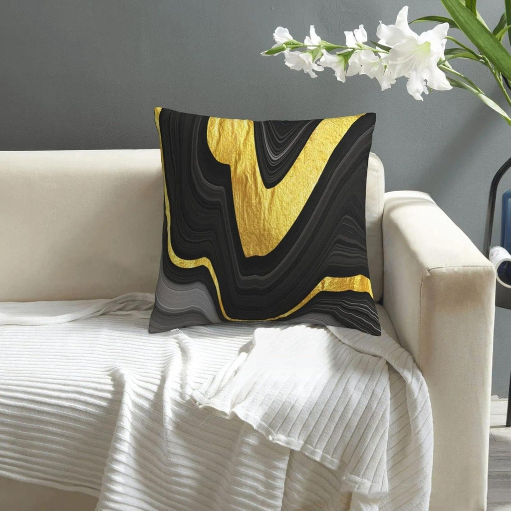 Black and Gold Marble Texture Throw Pillow Covers 18x18 Inch Set of 2, Decorative Gold and Black Grey Modern Boho Art Pillow Covers for Office Couch Sofa Bedroom Living Room Farmhouse Home Decor