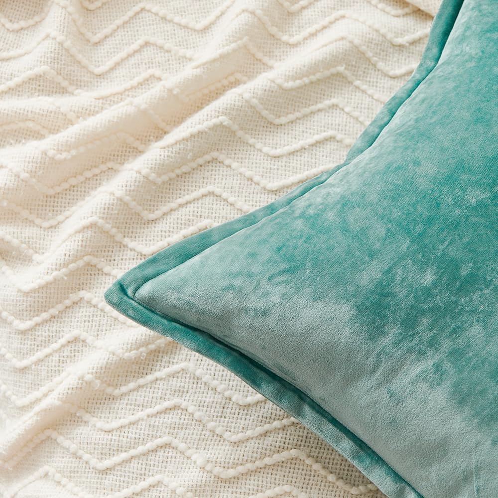 Luxurious Velvet Euro Shams Decorative Throw Pillow Covers 26x26 Set of 2 Solid Square Euro Pillow Shams for Sofa Couch Bedroom, Aqua Green