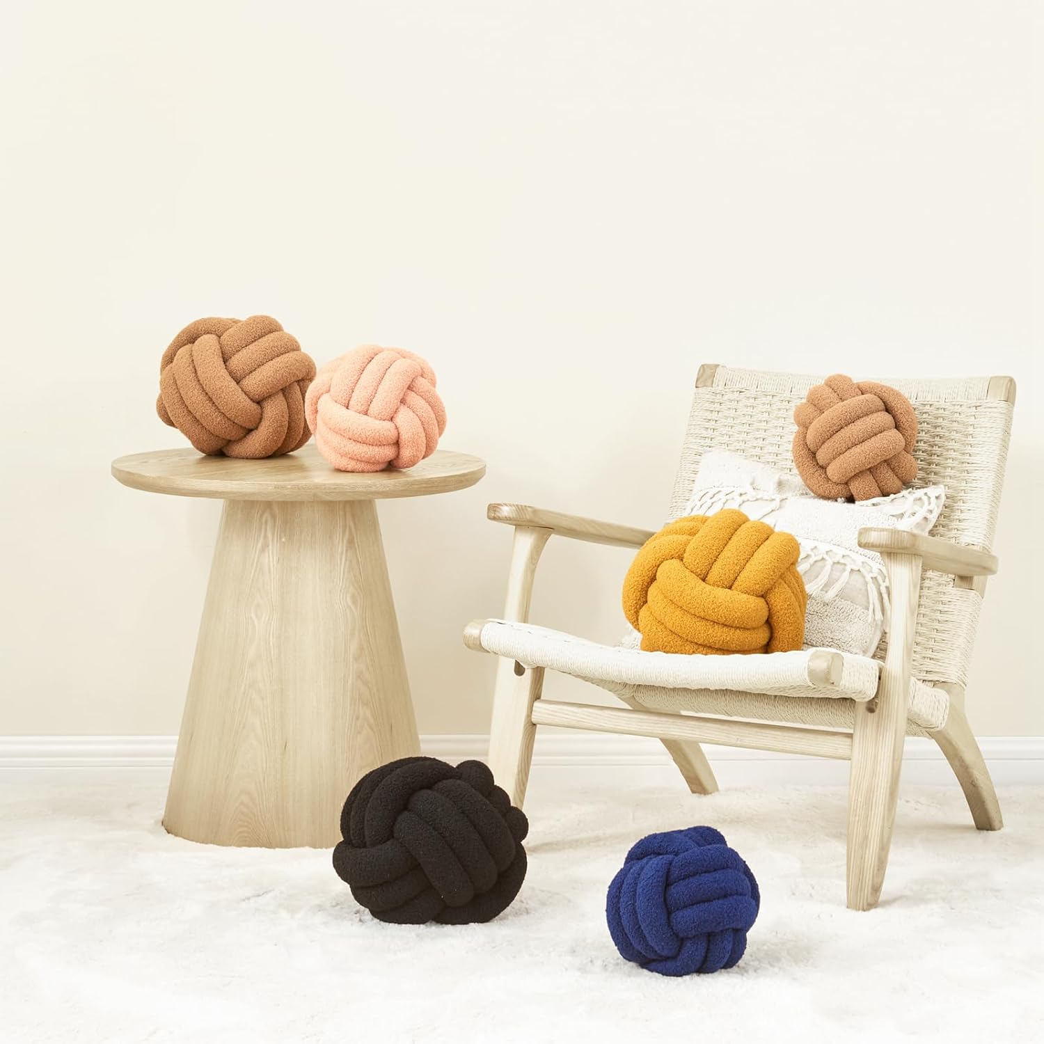 Petrella Knot Pillow Ball Round Throw Pillows Home Decor Cushion Decorative Aesthetic Throw Pillows，Lambswool Pink 11inch