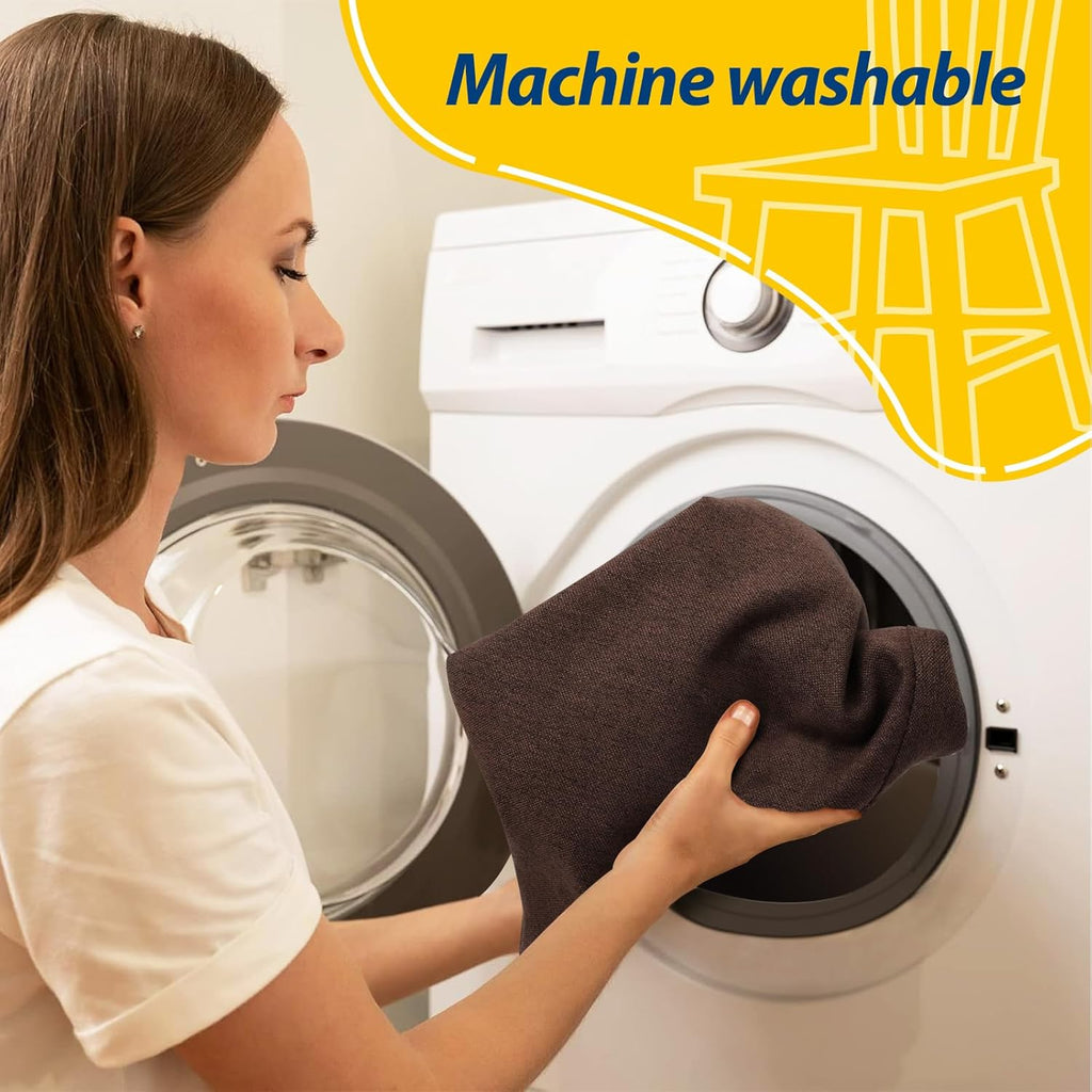 AAAAAcessories D-Shaped Chair Cushions, 2" Thick Dining Chair Pads with Ties and Removable, Machine-Washable Cover, 17" x 16", Set of 2, Brown