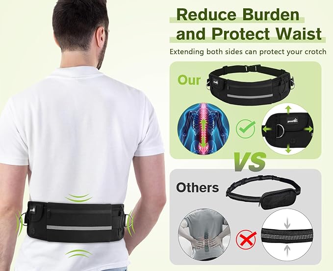 Pecute Hands Free Dog Leash with Pouch, Waist Belt Fanny Pack with Soft Padds, Dual Padded Handles and Durable Bungee for Walking, Hiking, Jogging Biking, and Running