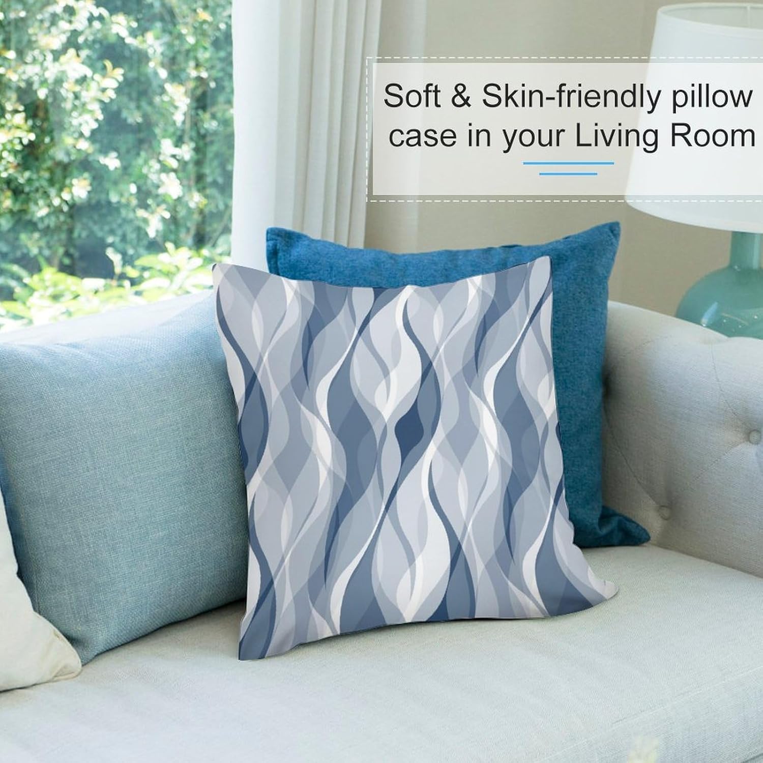 Light Blue Throw Pillow Covers Modern Abstract Blue and Grey Striped Decorations for Bedroom Living Room Farmhouse Sofa Pillows Bed Couch 12x12 Inch