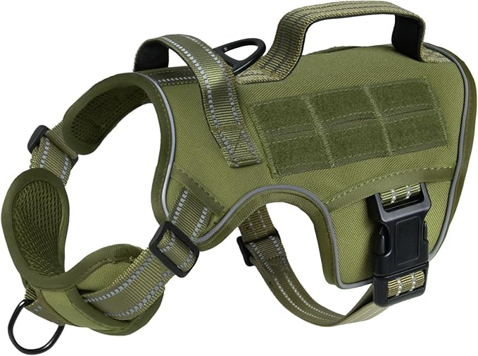 Small Dog Harness, Heavy Duty Tactical No Pull Dog Harness, No Choke, Easy On and Off Pet Vest with Molle System, Adjustable Reflective Dog Vest with Breathable Padded for Walking Hiking Training