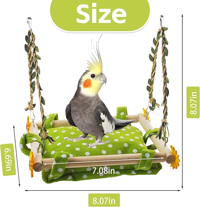Bird Toy Climbing Hammock Nest Hanging Bird Bed for Cage Wooden Perch Stand Swing with Bell Toy for Parrot Parakeet Cockatiel Conure Cockatoo