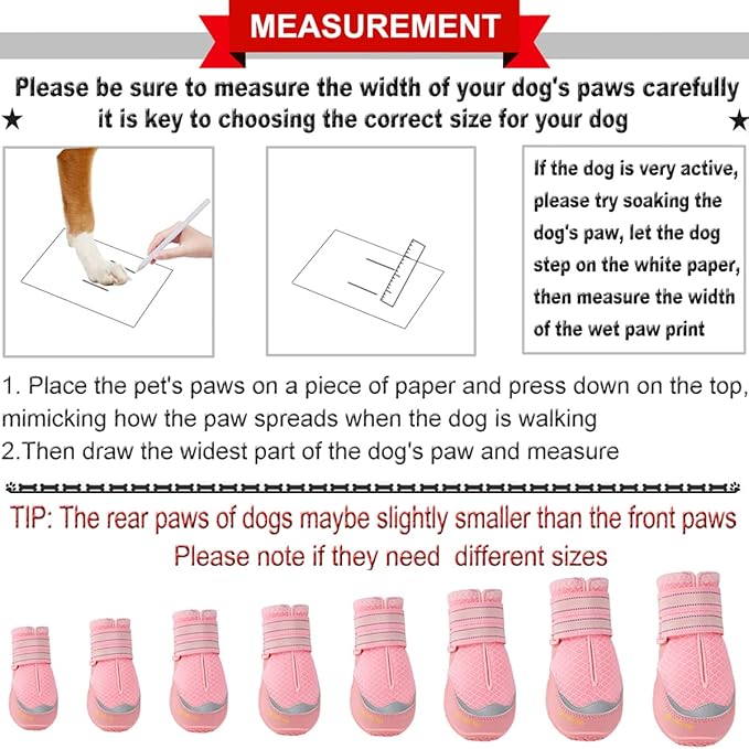 QUMY 4PCS Dog Boots for Large Dogs, Medium Dog Shoes & Paw Protectors for Hot Pavement, Summer Heat Protection, Mesh Breathable Nonslip Dog Booties for Hardfloors, Walking Running Hiking Pink Size 7