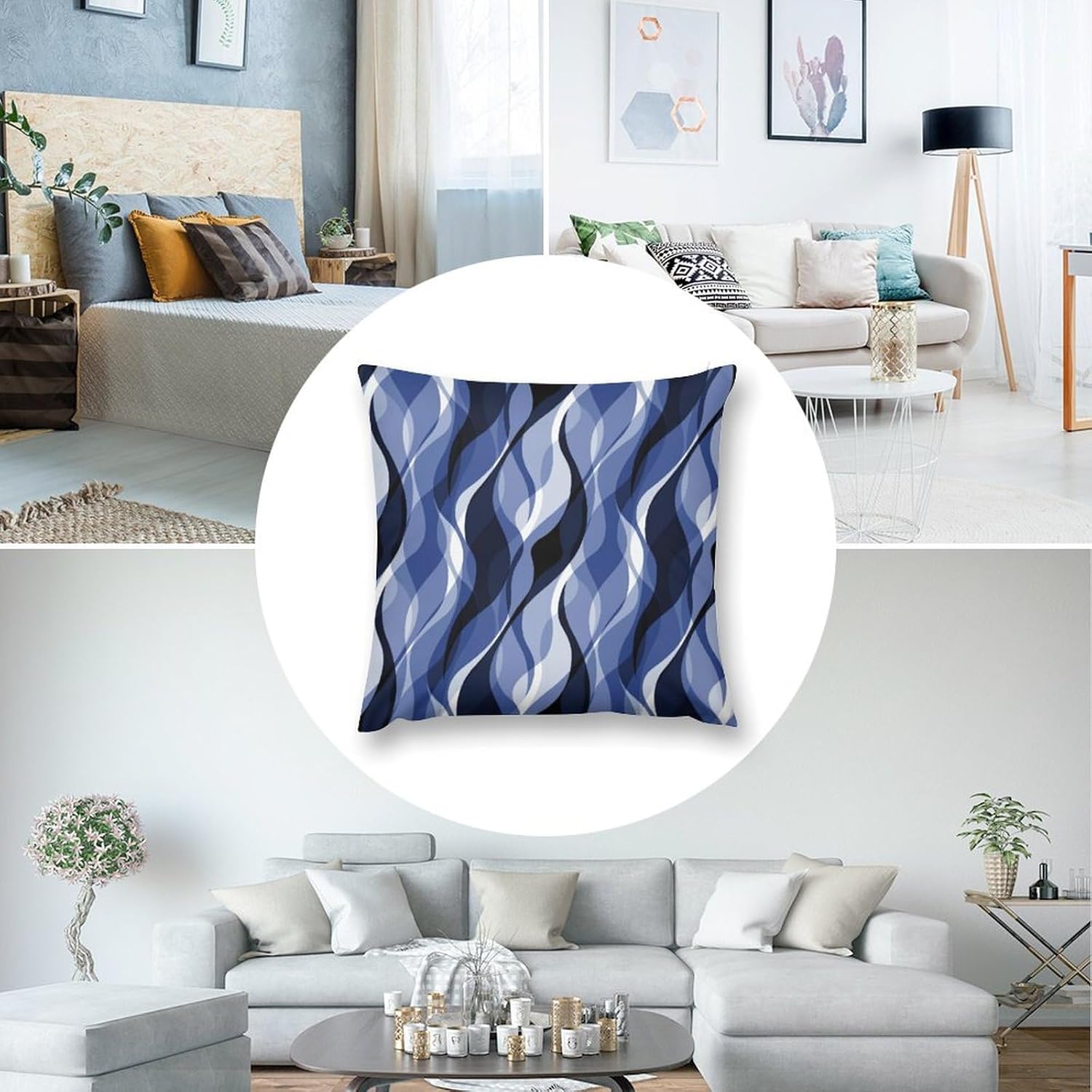 Navy Blue Throw Pillow Covers Modern Abstract Black and Blue Striped Decorations for Bedroom Living Room Farmhouse Sofa Pillows Bed Couch 12x12 Inch