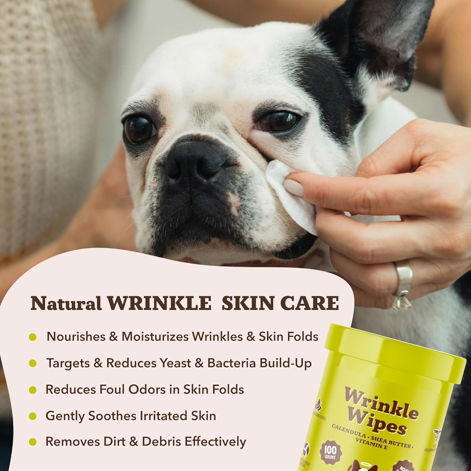 Natural Dog Company Wrinle Balm Bundle, (1) Dog Wrinkle Wipes, 50 Count (1) Travel Balm Stick, Dog Lotion for Dry Itchy Skin, Cleans Wrinkles, Plant Based, Dog Face Wipes