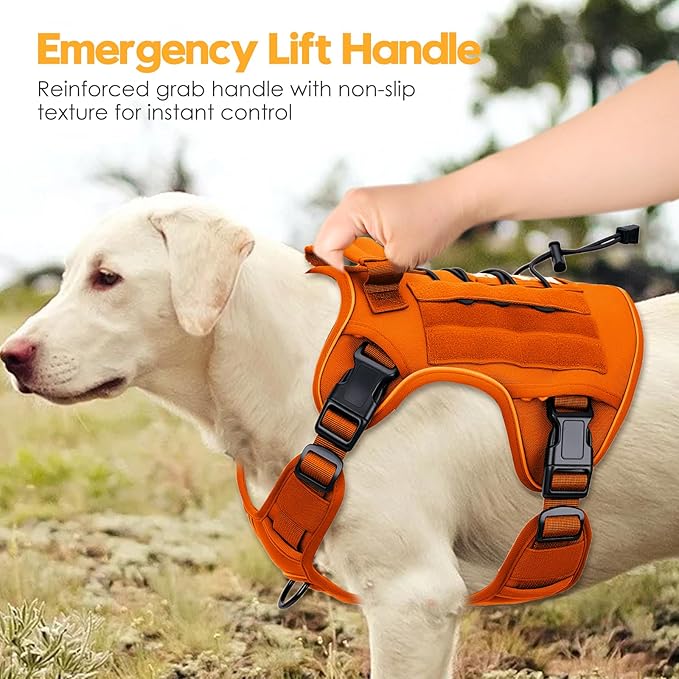 Heavy-Duty Tactical Dog Harness for Large Dogs, No Pull Adjustable Reflective Pet Vest with Molle System, K9 Military-Grade Control for Service Training, Outdoor & 10+ Breeds, Orange, X-Large