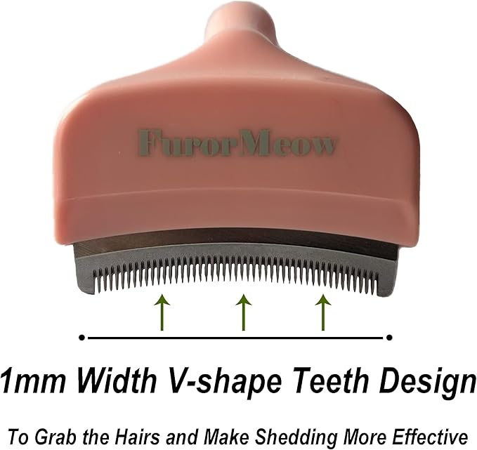 Pet Deshedding Tool with Curve Blade, Cat Grooming Brush, Tight V-shaped Teeth Shedding Comb for Cats and Dogs (Pink, Small)