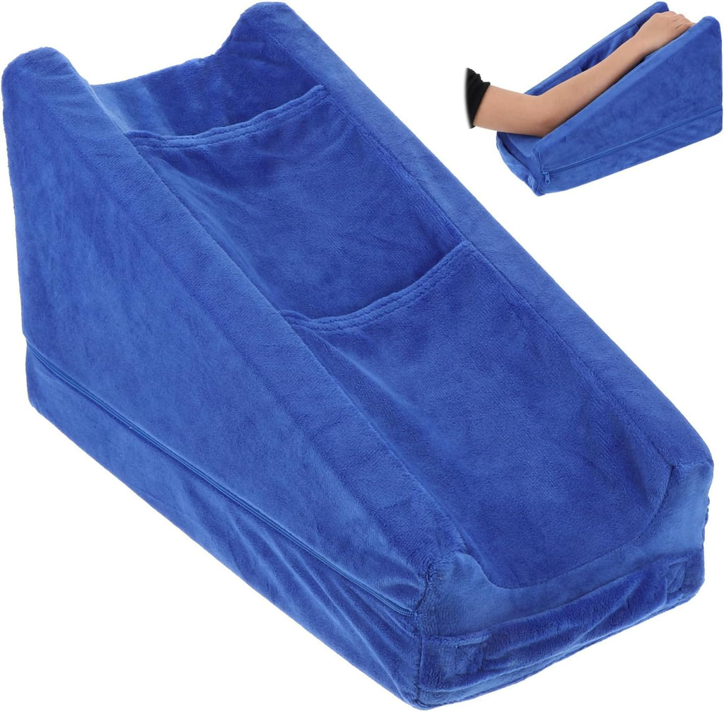 Gray Arm Elevation Pillow with 2 Pockets, Soft Ergonomic Support Pillow for Elbow Arm Rest Wedge Pillow Broken Arm Gifts with High Density Foam for Recovery Sleeping Care